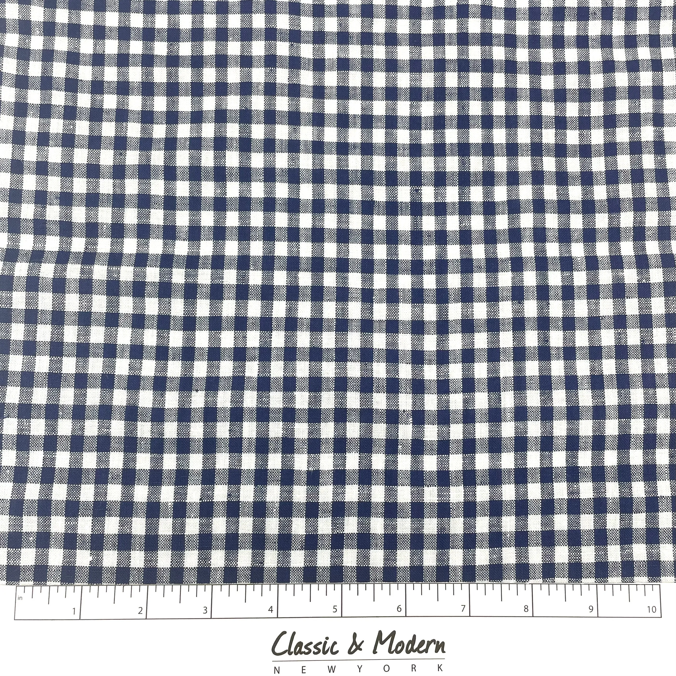 Checkered Pattern 100% Natural Linen Flat Roman Shade, Relaxed Roman Shade/CL1083