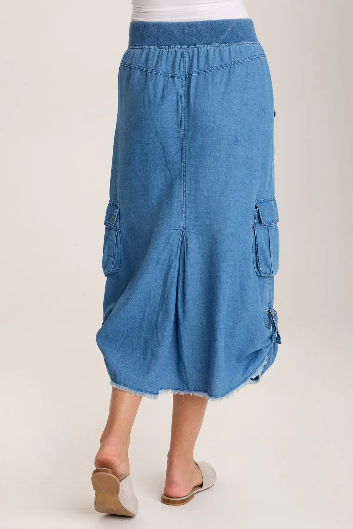 Chesney Mock-Denim Cargo Midi Skirt