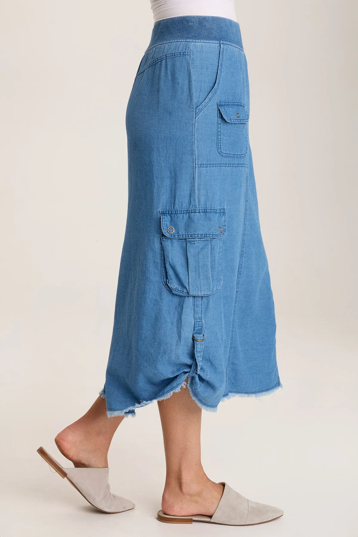 Chesney Mock-Denim Cargo Midi Skirt