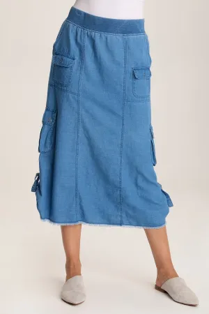Chesney Mock-Denim Cargo Midi Skirt