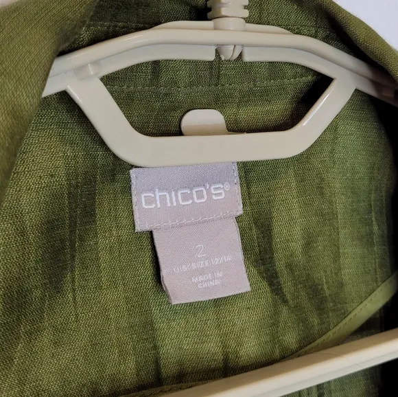 Chicos Crinkled Linen Trench Coat Jacket Size 2 US L Green