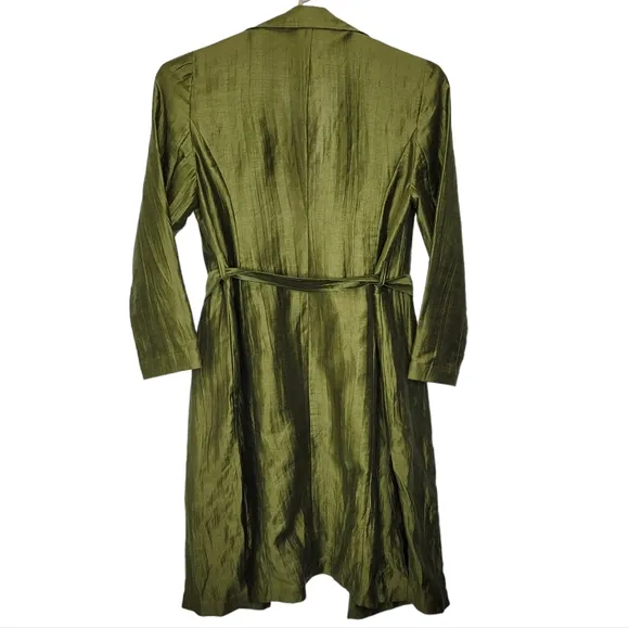 Chicos Crinkled Linen Trench Coat Jacket Size 2 US L Green