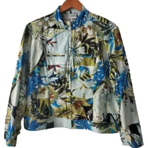 Chico's Women's Multi Color Floral Patchwork Zip Front Jacket Size 1/Medium (8)