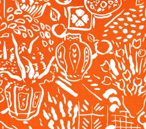 China Seas: Bonaire II - New Orange on White Linen / Cotton