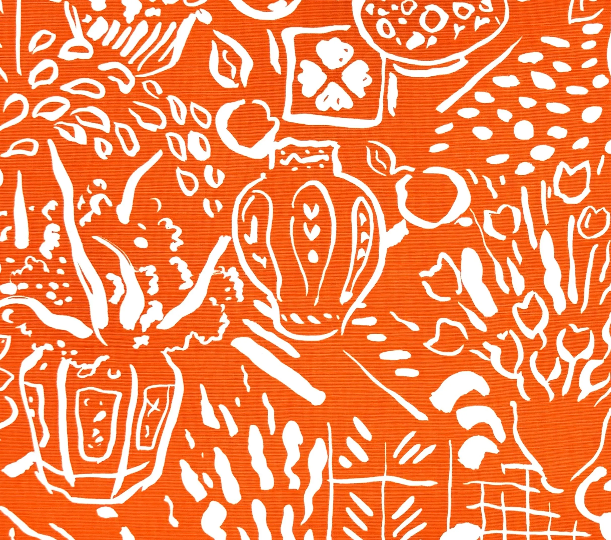 China Seas: Bonaire II - New Orange on White Linen / Cotton