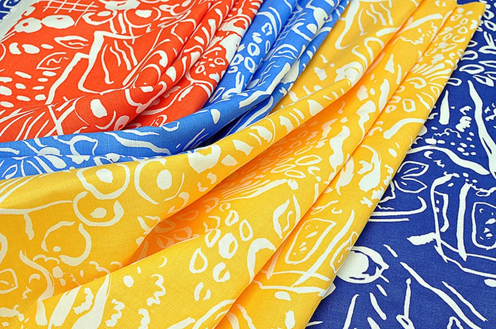 China Seas: Bonaire II - New Orange on White Linen / Cotton