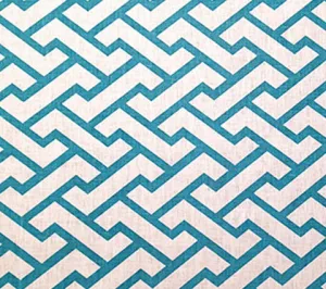 China Seas Fabric: Aga - Custom Turquoise on White 100% Linen