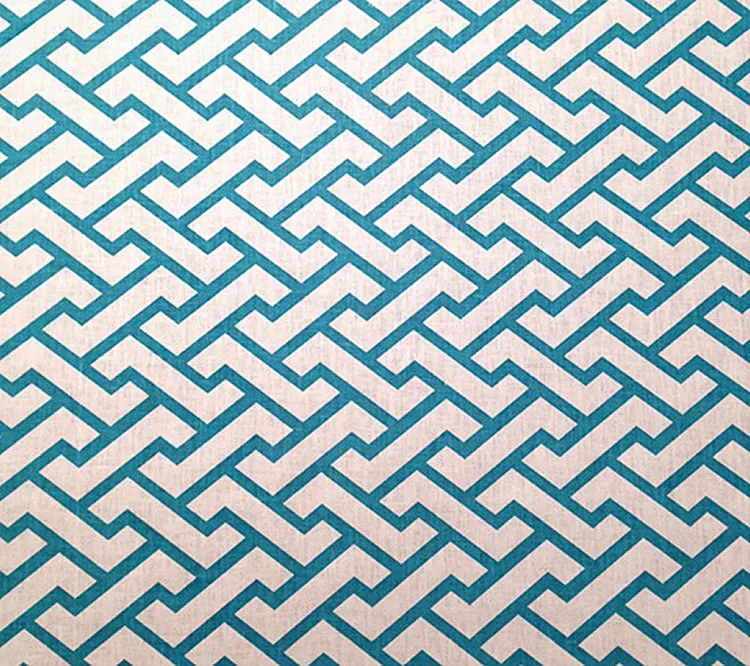 China Seas Fabric: Aga - Custom Turquoise on White 100% Linen
