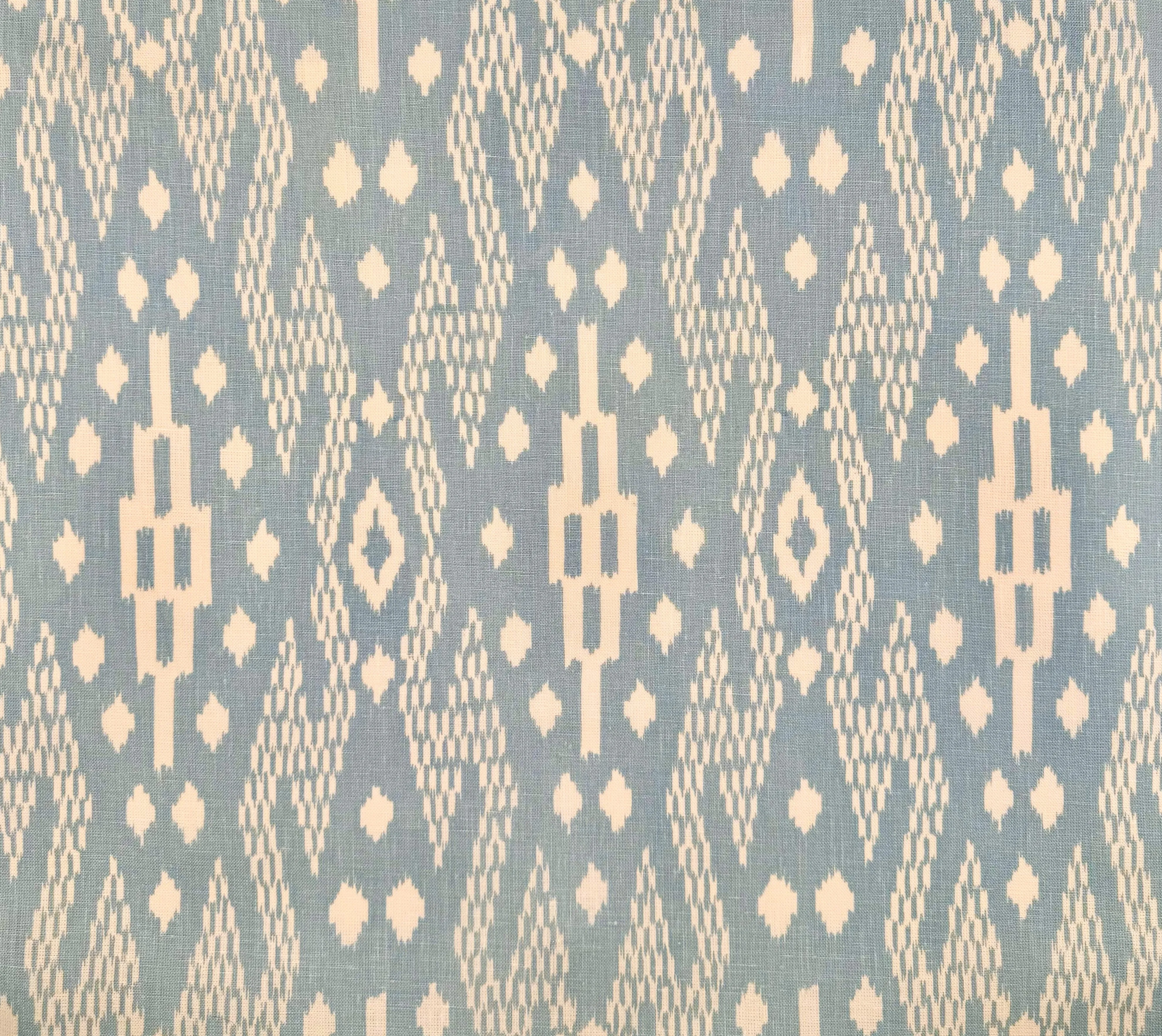 China Seas Fabric: Andros Batik - Custom Windsor Blue on Tinted Belgian Linen / Cotton