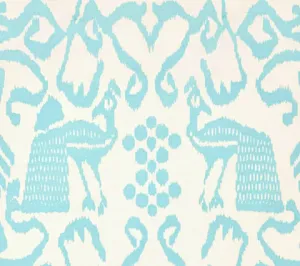 China Seas Fabric: Bali Isle - Custom Aqua on Light-Tint Belgian Linen / Cotton