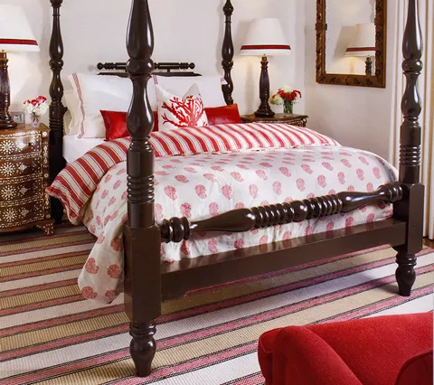 China Seas Fabric: Bangalore Paisley - Custom Dark Shrimp on Tinted Belgian Linen / Cotton