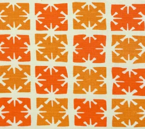 China Seas Fabric: Georgia Small Scale - Custom Tangerine / Orange on Tinted Belgian Linen / Cotton