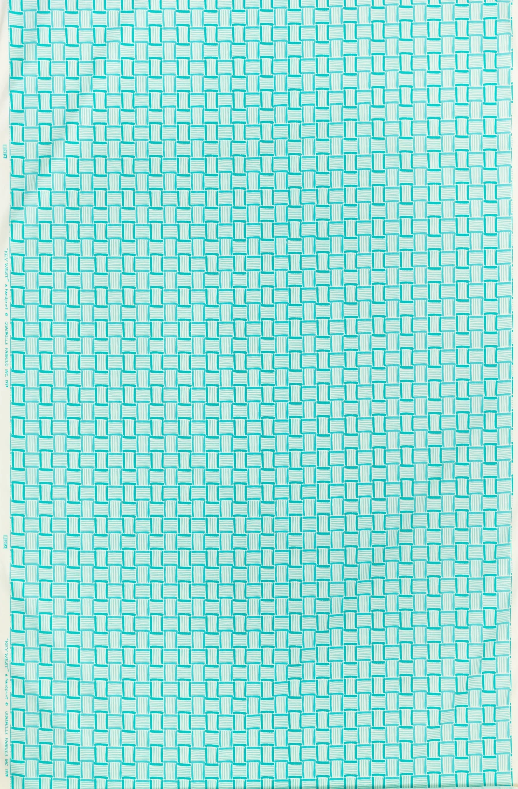 China Seas Fabric: Key West - Custom Multi Turquoise / Aqua on White Linen / Cotton