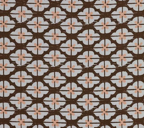 China Seas Fabric: Kyoto Two Color - Custom Brown / Peach on White Belgian Linen / Cotton