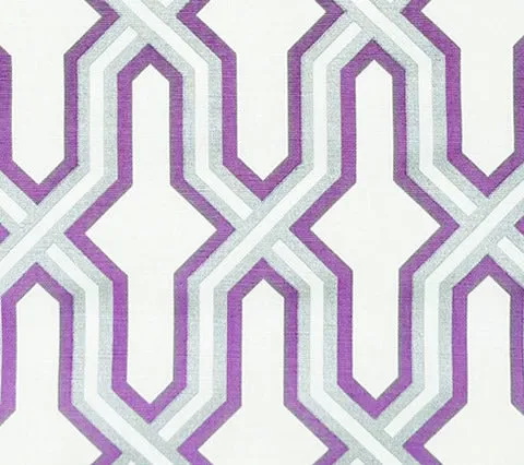 China Seas Fabric: Large Gorrivan Fretwork - Custom Lilac / Silver on White Belgian Linen / Cotton