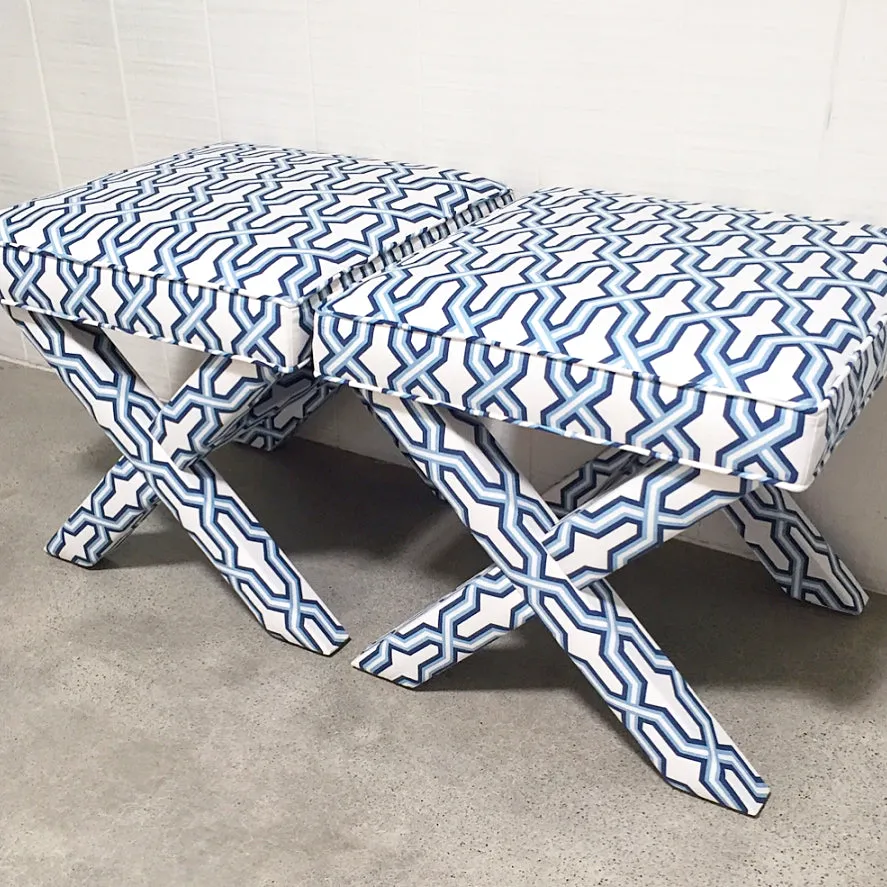 China Seas Fabric: Large Gorrivan Fretwork - Custom Lilac / Silver on White Belgian Linen / Cotton