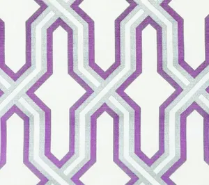 China Seas Fabric: Large Gorrivan Fretwork - Custom Lilac / Silver on White Belgian Linen / Cotton