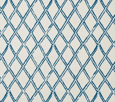 China Seas Fabric: Lyford Diamond Bamboo - Custom Blue on White Belgian Linen / Cotton