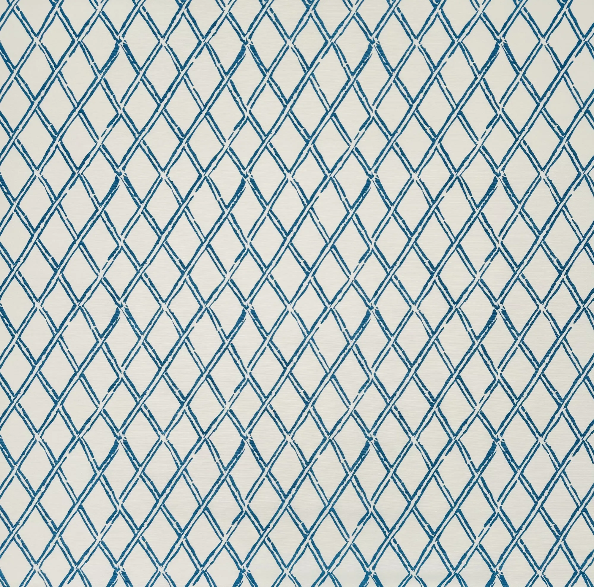 China Seas Fabric: Lyford Diamond Bamboo - Custom Blue on White Belgian Linen / Cotton