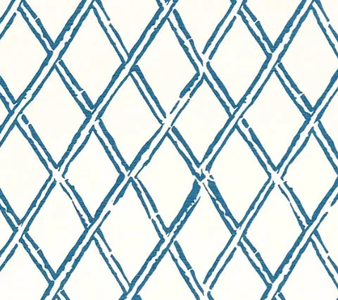 China Seas Fabric: Lyford Diamond Bamboo - Custom Blue on White Belgian Linen / Cotton