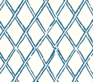 China Seas Fabric: Lyford Diamond Bamboo - Custom Blue on White Belgian Linen / Cotton