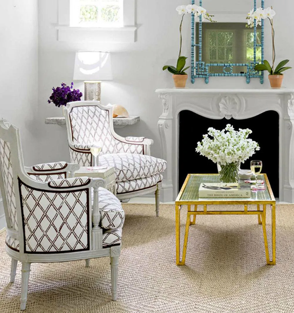 China Seas Fabric: Lyford Diamond Bamboo - Custom Jungle Green on White Belgian Linen/Cotton