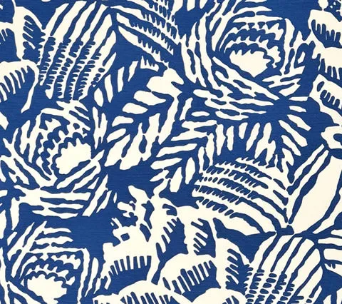 China Seas Fabric: Macambo - Custom Royal Blue on White Belgian Linen / Cotton