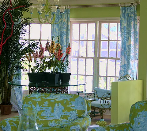 China Seas Fabric: Martinique - Custom Yellow on Tinted Belgian Linen / Cotton