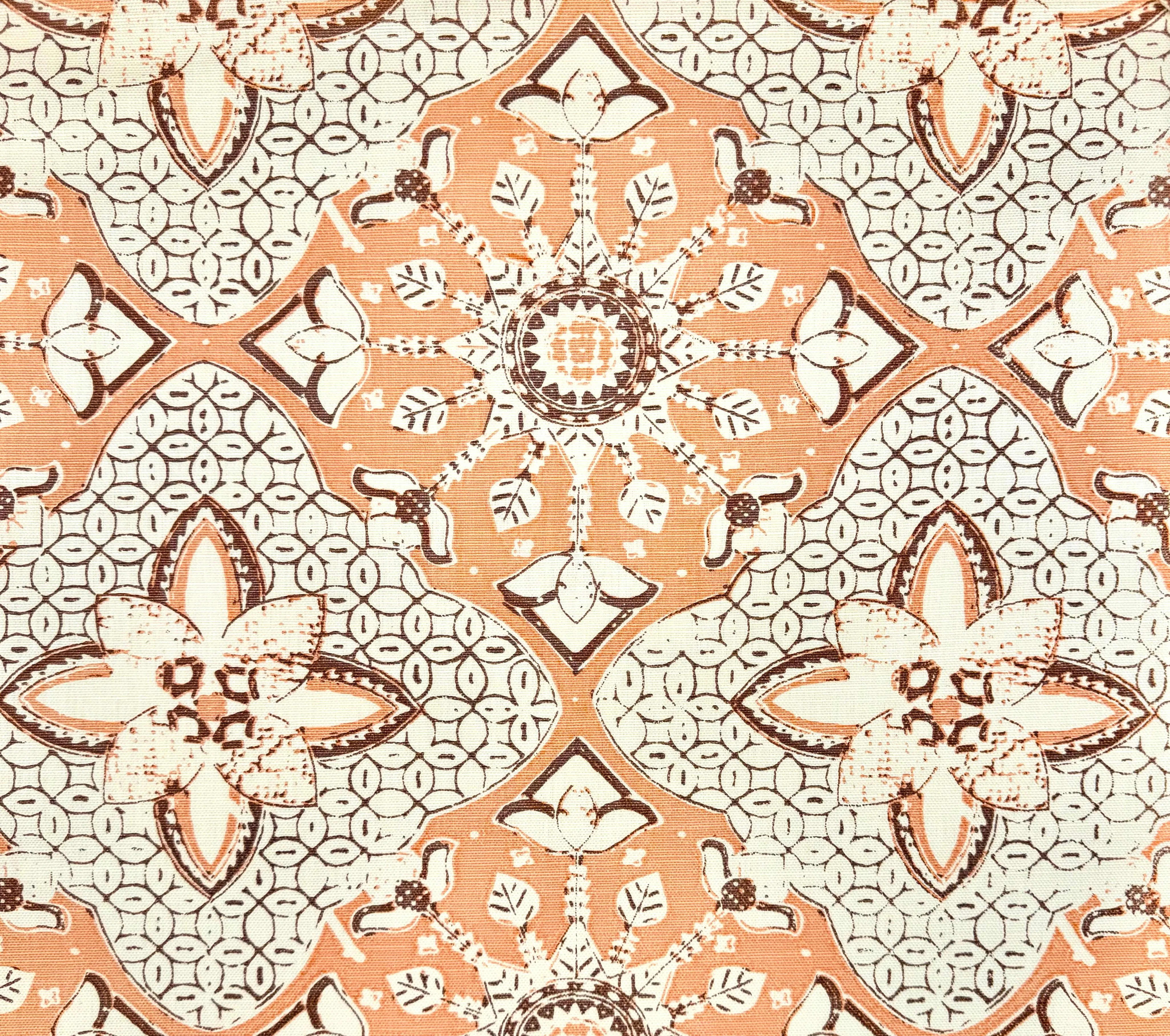 China Seas Fabric: New Batik - Custom Apricot / Brown on Tinted Belgian on Linen / Cotton