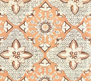 China Seas Fabric: New Batik - Custom Apricot / Brown on Tinted Belgian on Linen / Cotton