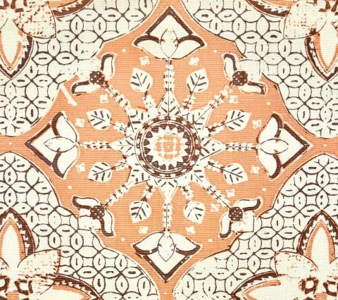 China Seas Fabric: New Batik - Custom Apricot / Brown on Tinted Belgian on Linen / Cotton