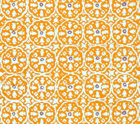 China Seas Fabric: Nitik II - Custom Mango / Shrimp on Tinted Belgian Linen / Cotton