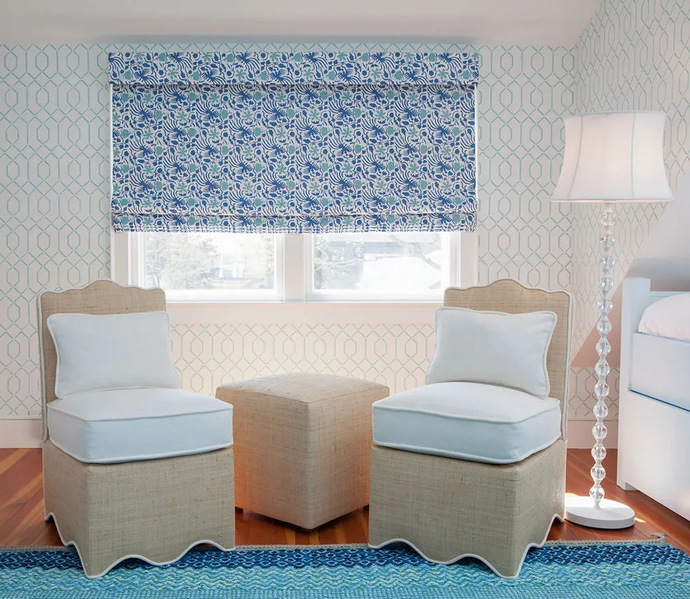 China Seas Fabric: Seya - Custom Blue / Sky on White Linen / Cotton
