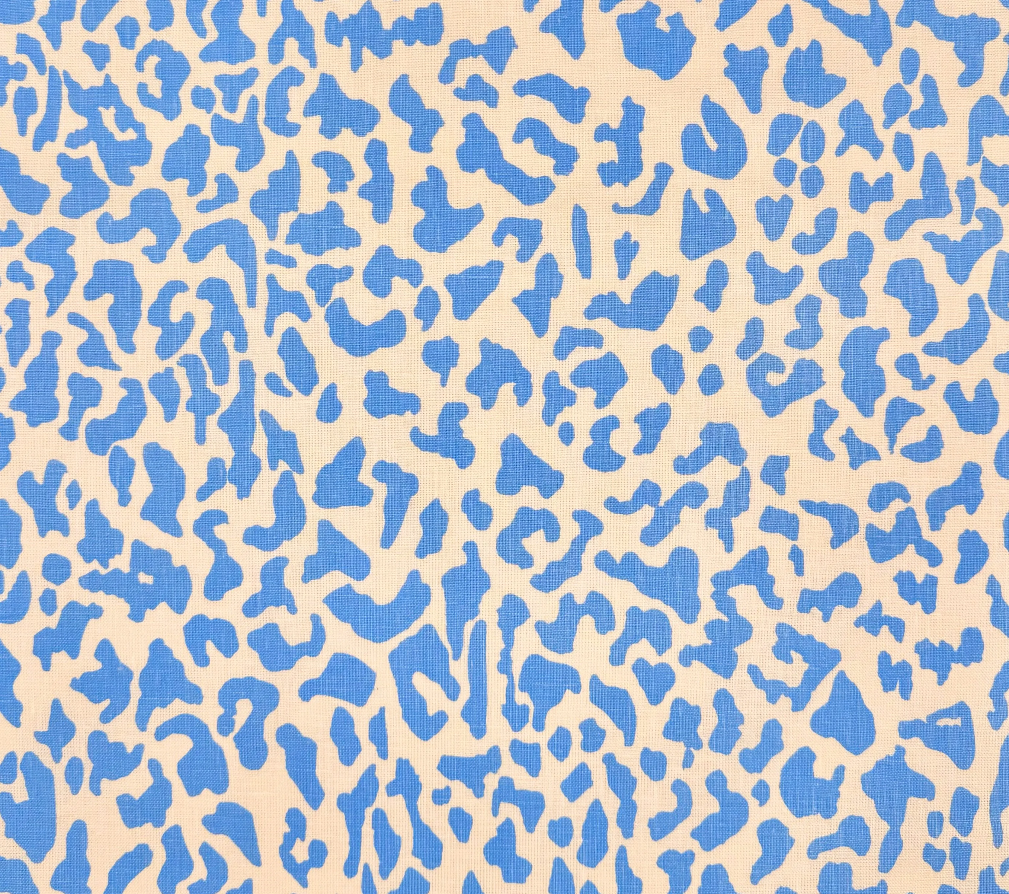 China Seas Fabric: Zeze Leopard - Celestial Blue on Tinted 100% Belgian Linen