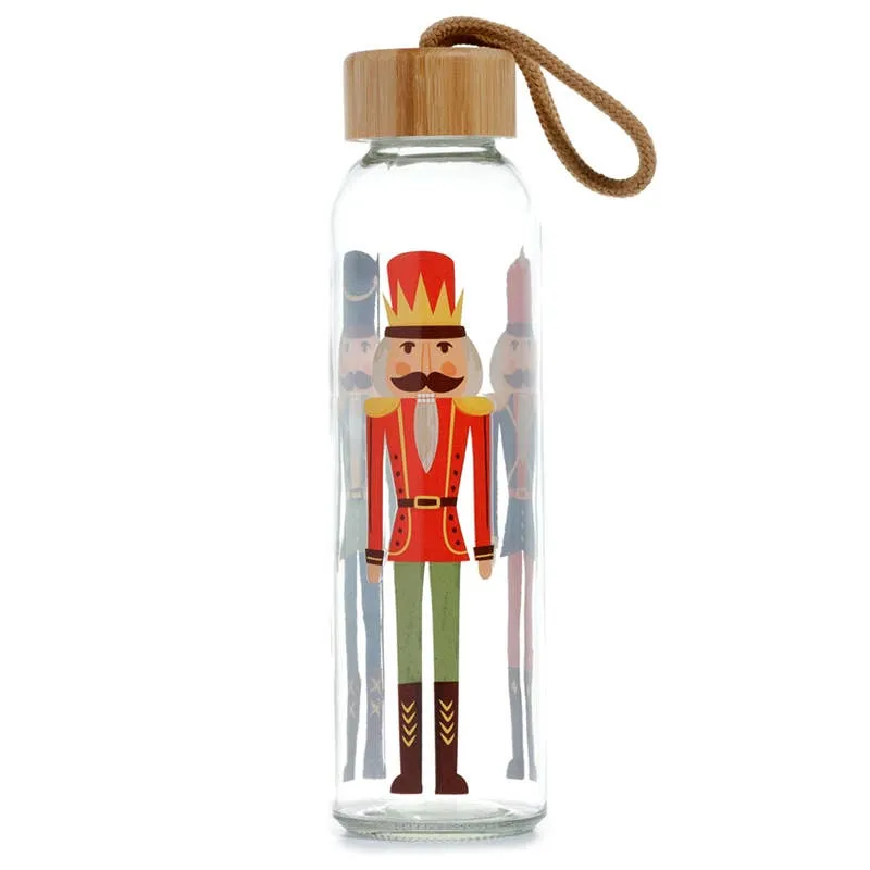 Christmas Nutcracker Glass Bottle with Bamboo Lid
