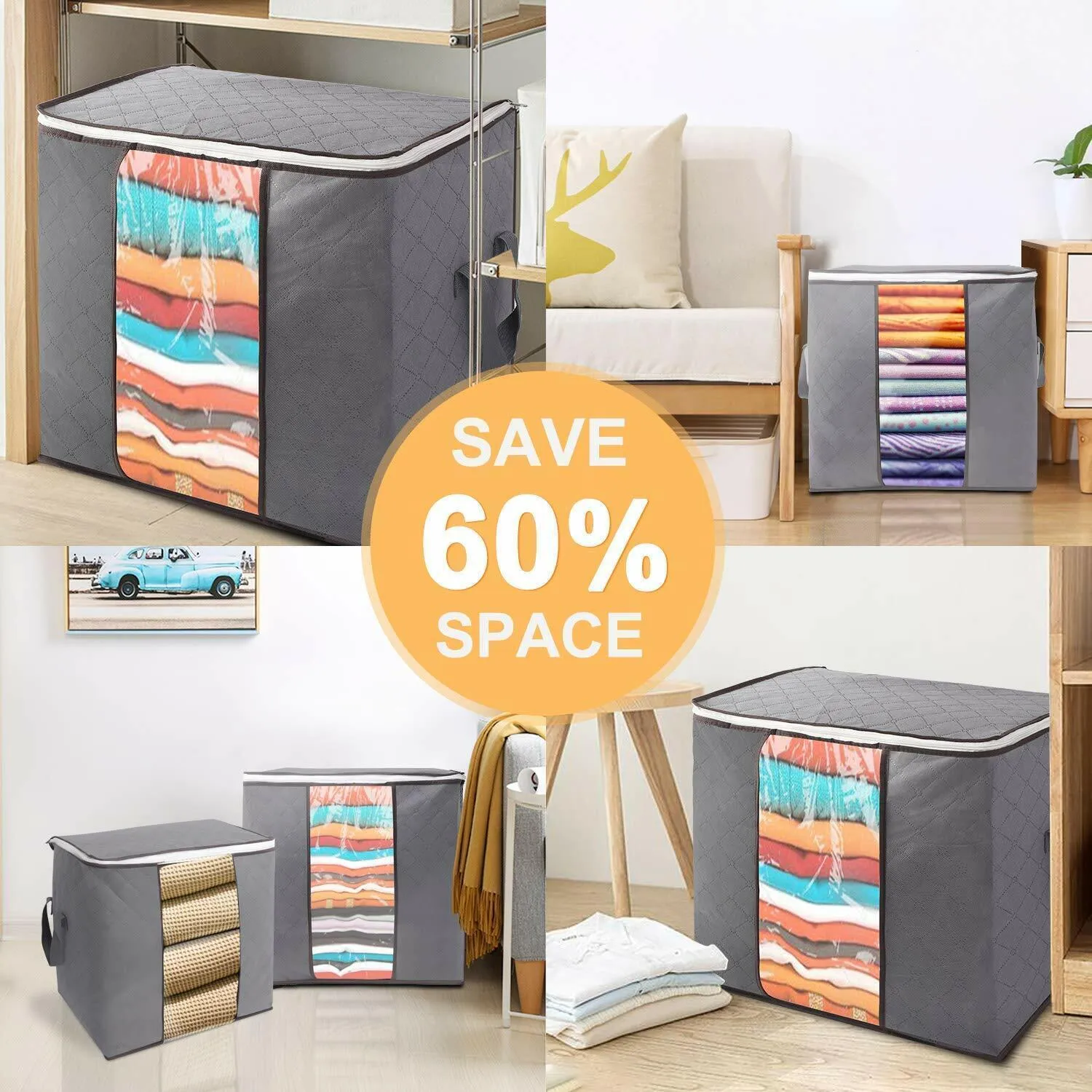 Clothes Quilt Blanket Storage  Charcoal Bamboo 90L * 2 Style