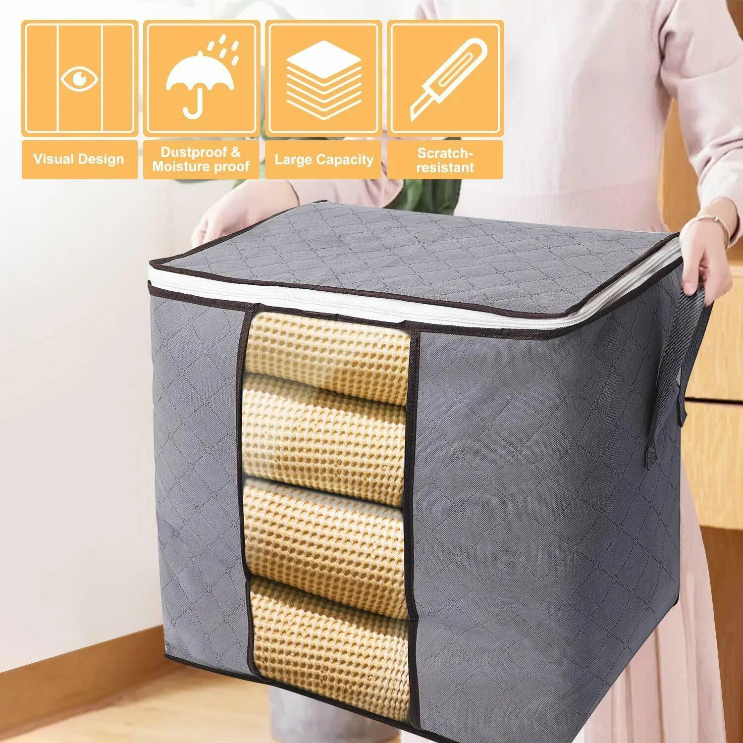 Clothes Quilt Blanket Storage  Charcoal Bamboo 90L * 2 Style