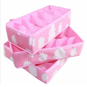 Clothing Organizer 3 In 1 Pink Grid Pattern Folding Storage Box Bag Bra Underwear Necktie Sock High