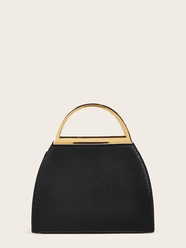 CM-BGS719856 Women Elegant Seoul Style Metal Handle Chain Strap Satchel Bag - Black