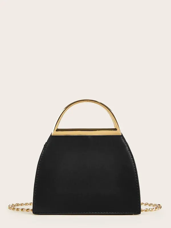 CM-BGS719856 Women Elegant Seoul Style Metal Handle Chain Strap Satchel Bag - Black