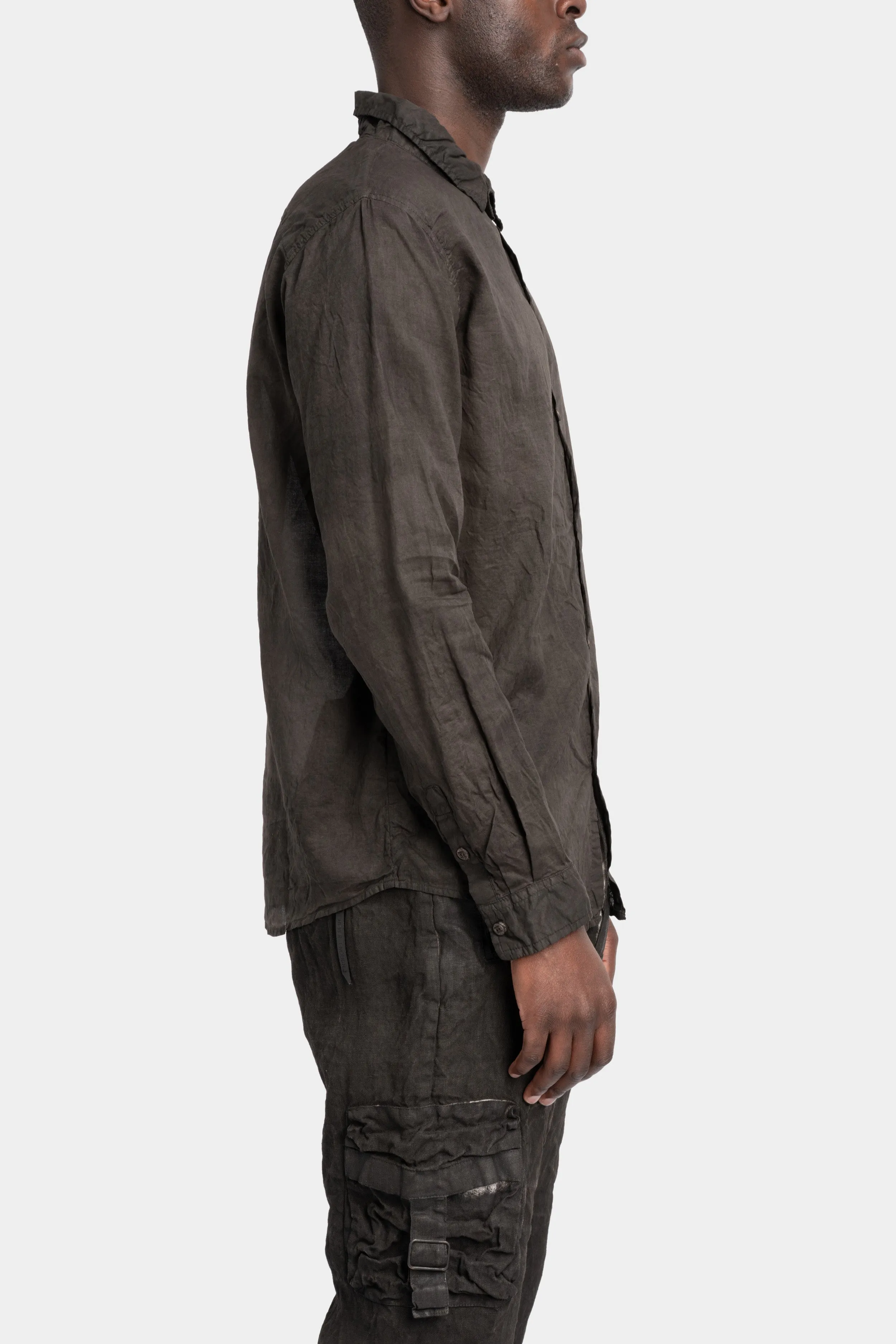 Coated crinkled cotton shirt, Dark brown