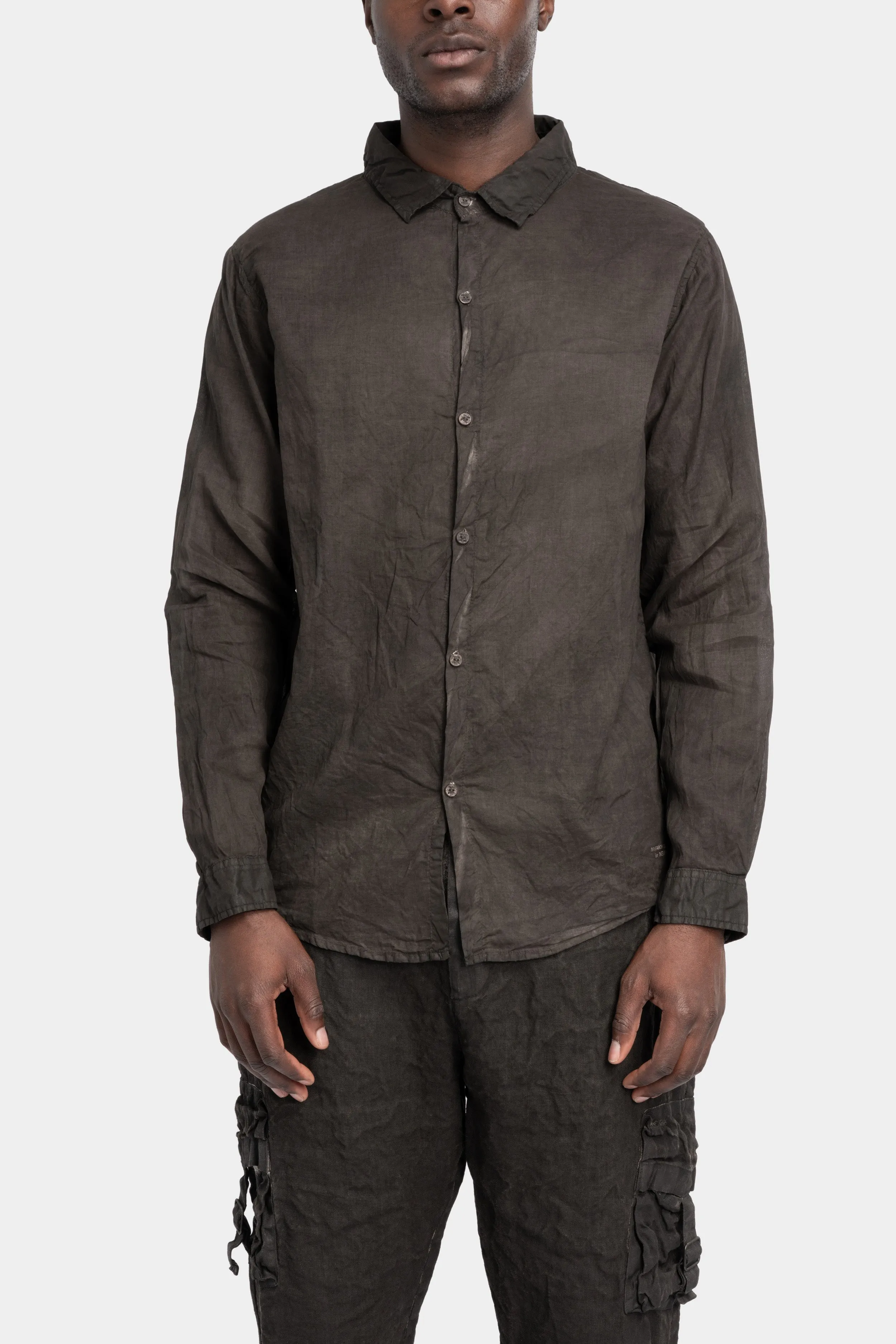 Coated crinkled cotton shirt, Dark brown