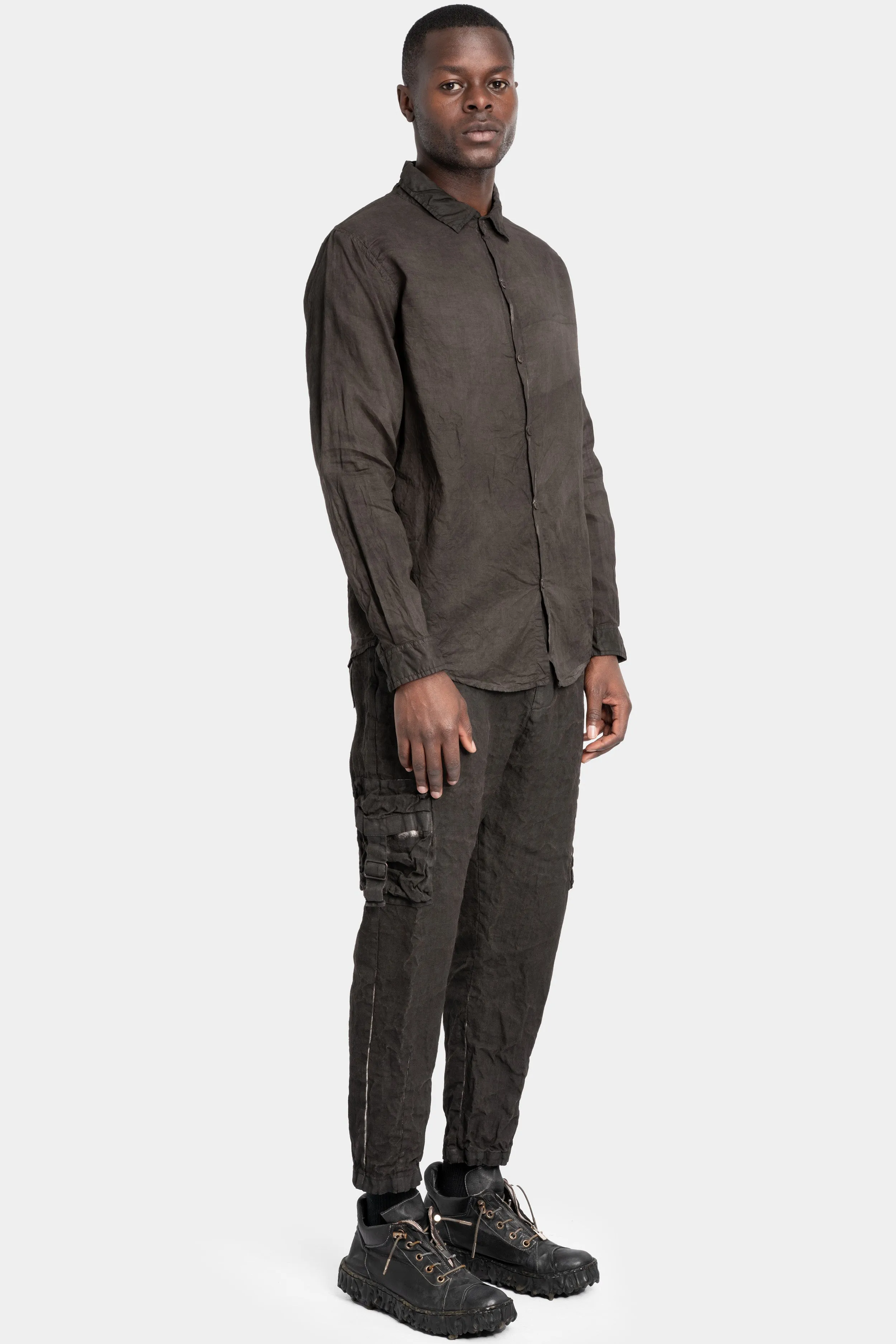 Coated crinkled cotton shirt, Dark brown