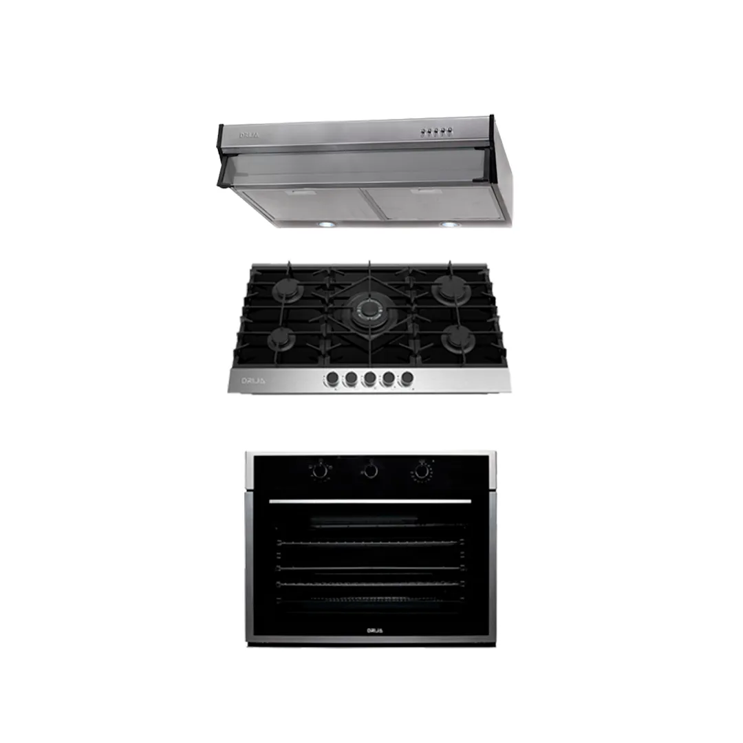 COMBO C - DRIJA - 76CM / 30” – ACERO/VIDRIO(Estufa, Horno y Extractor).