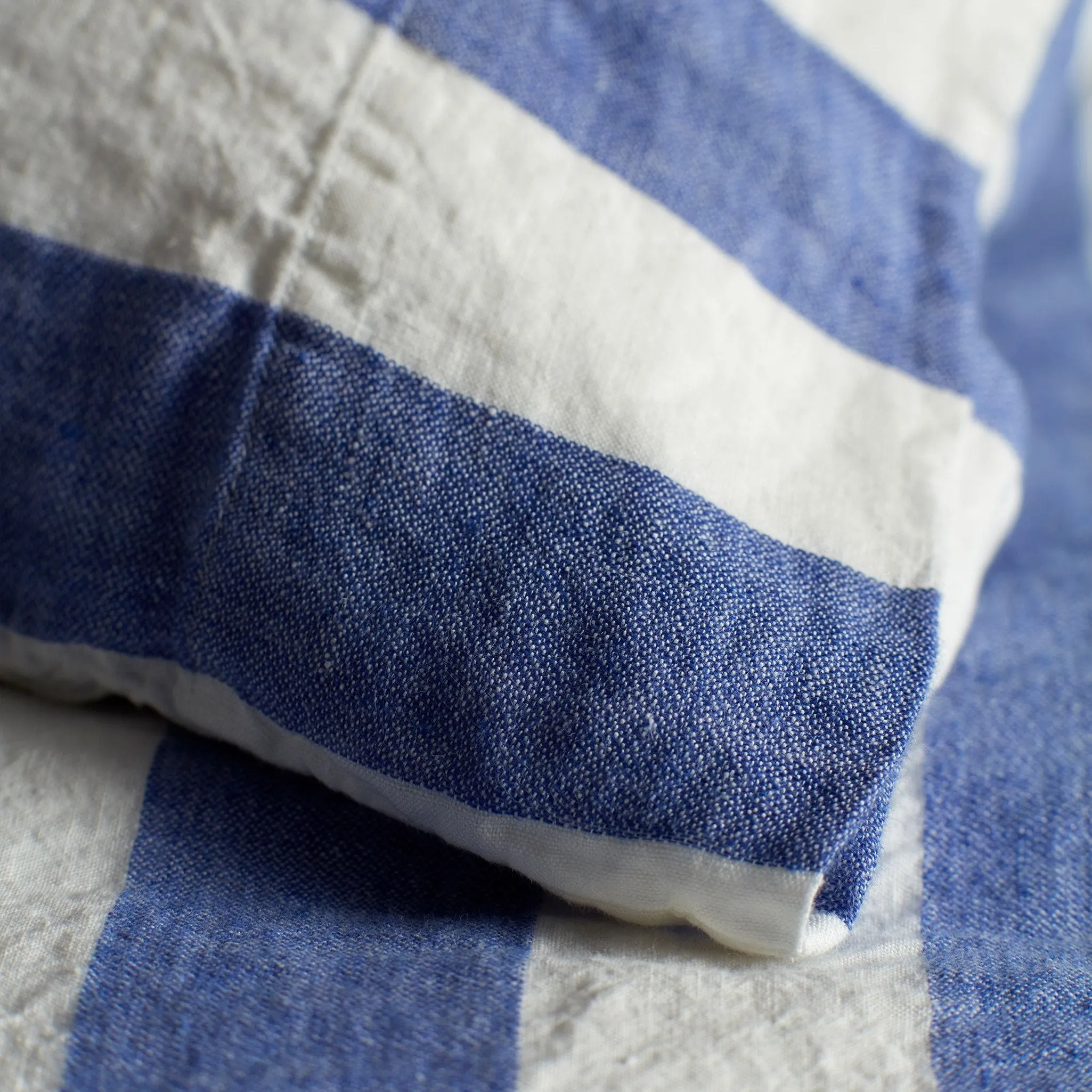 Cora Pinstripe Pure Linen Duvet Cover (Cobalt)