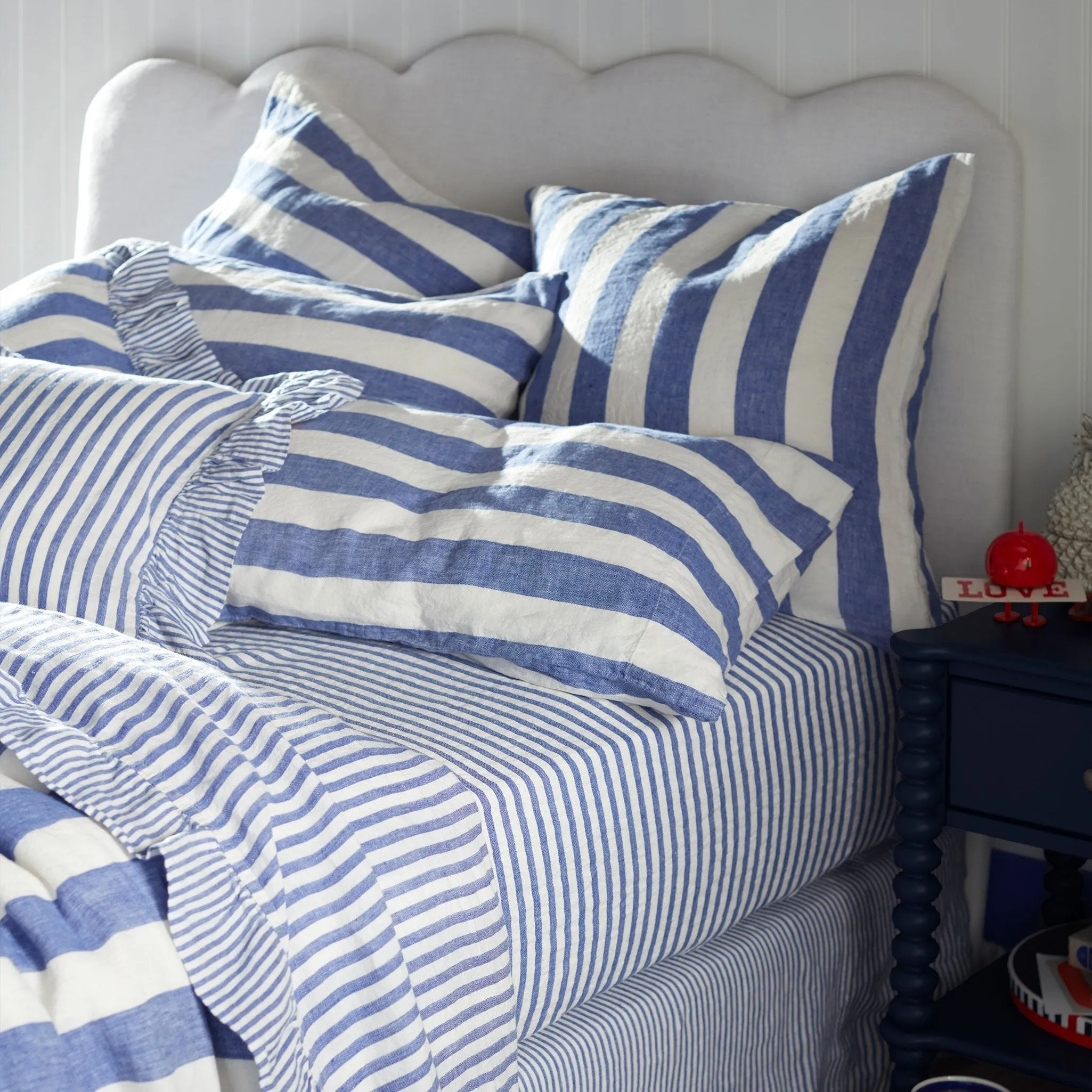 Cora Pinstripe Pure Linen Duvet Cover (Cobalt)