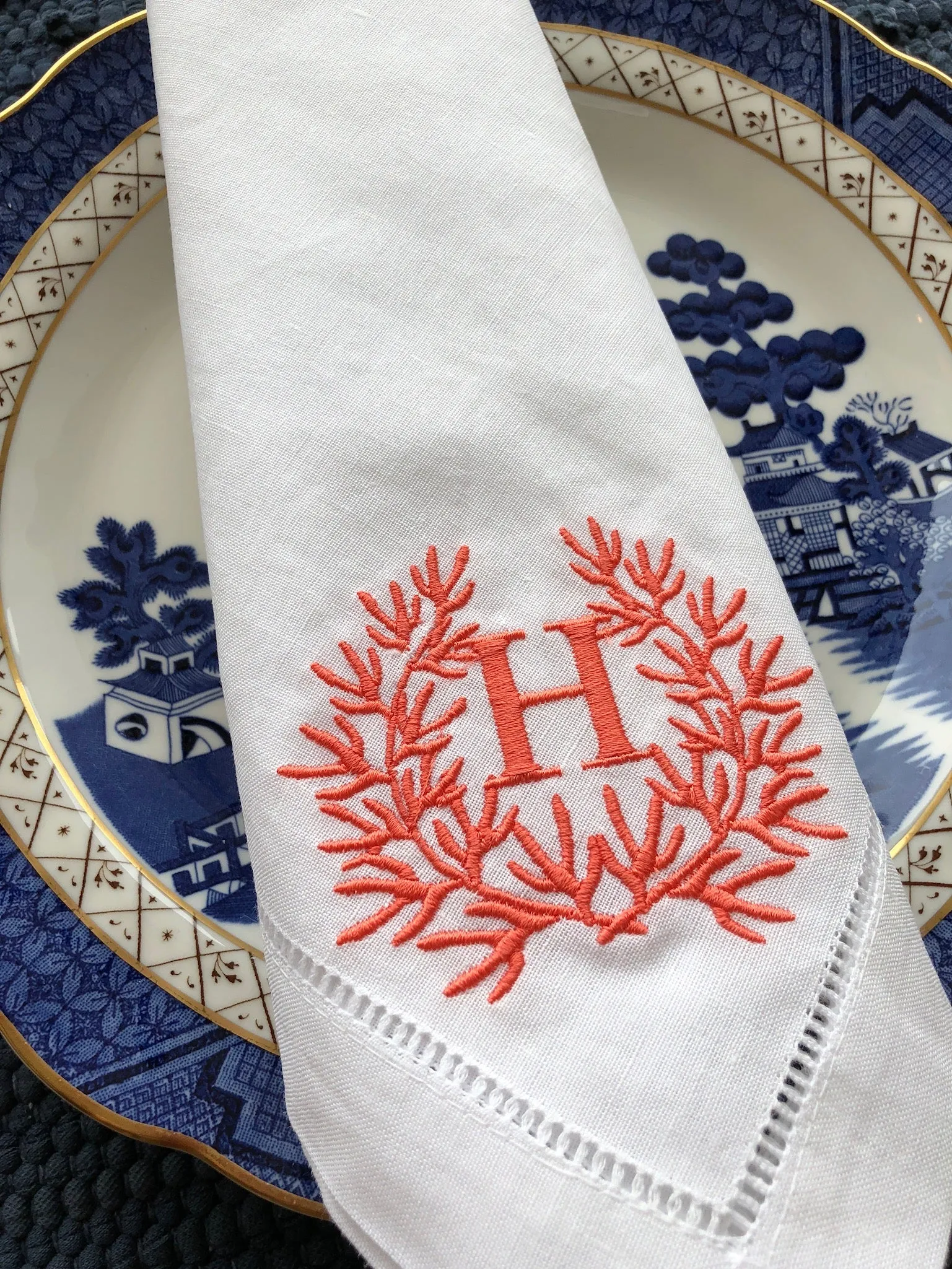 Coral Monogram Napkin