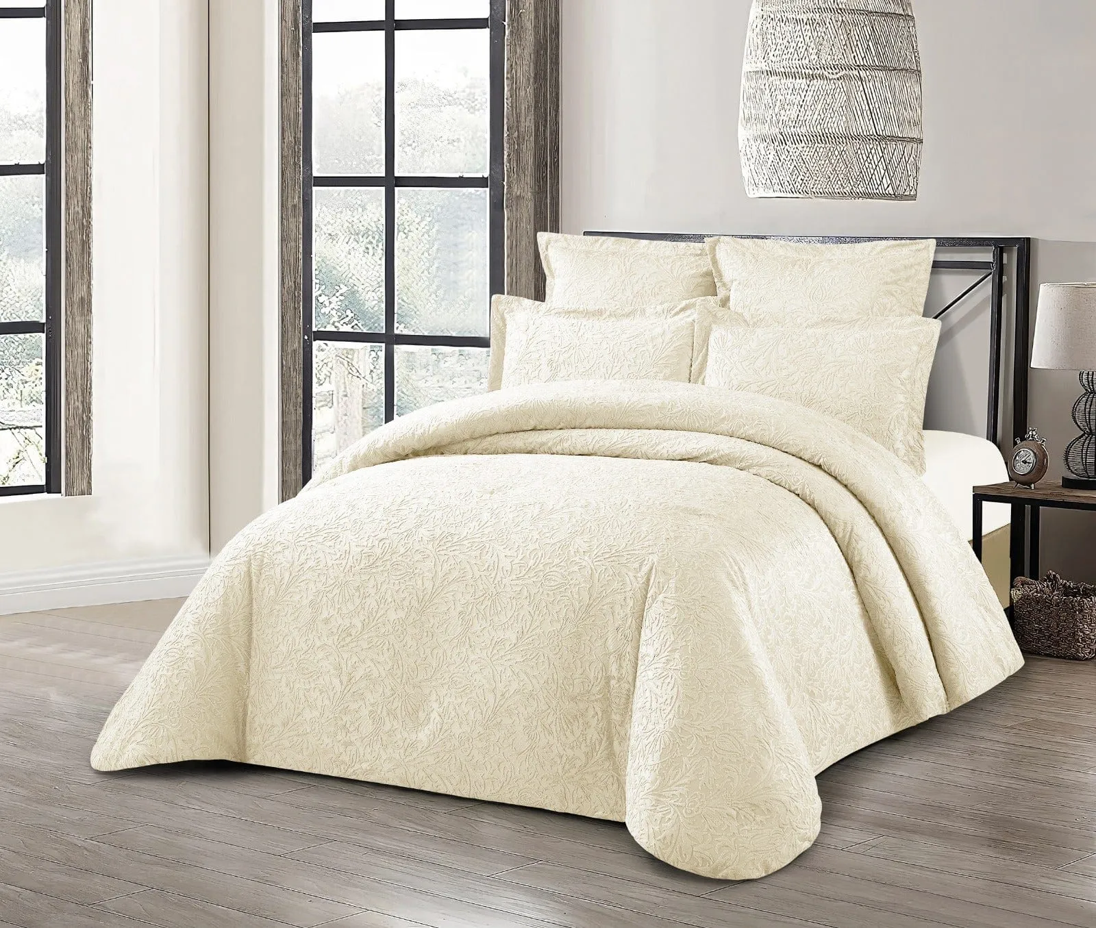 Cotton Co Brussels Jacquard Comforter 5 Piece Queen Beige BRO9