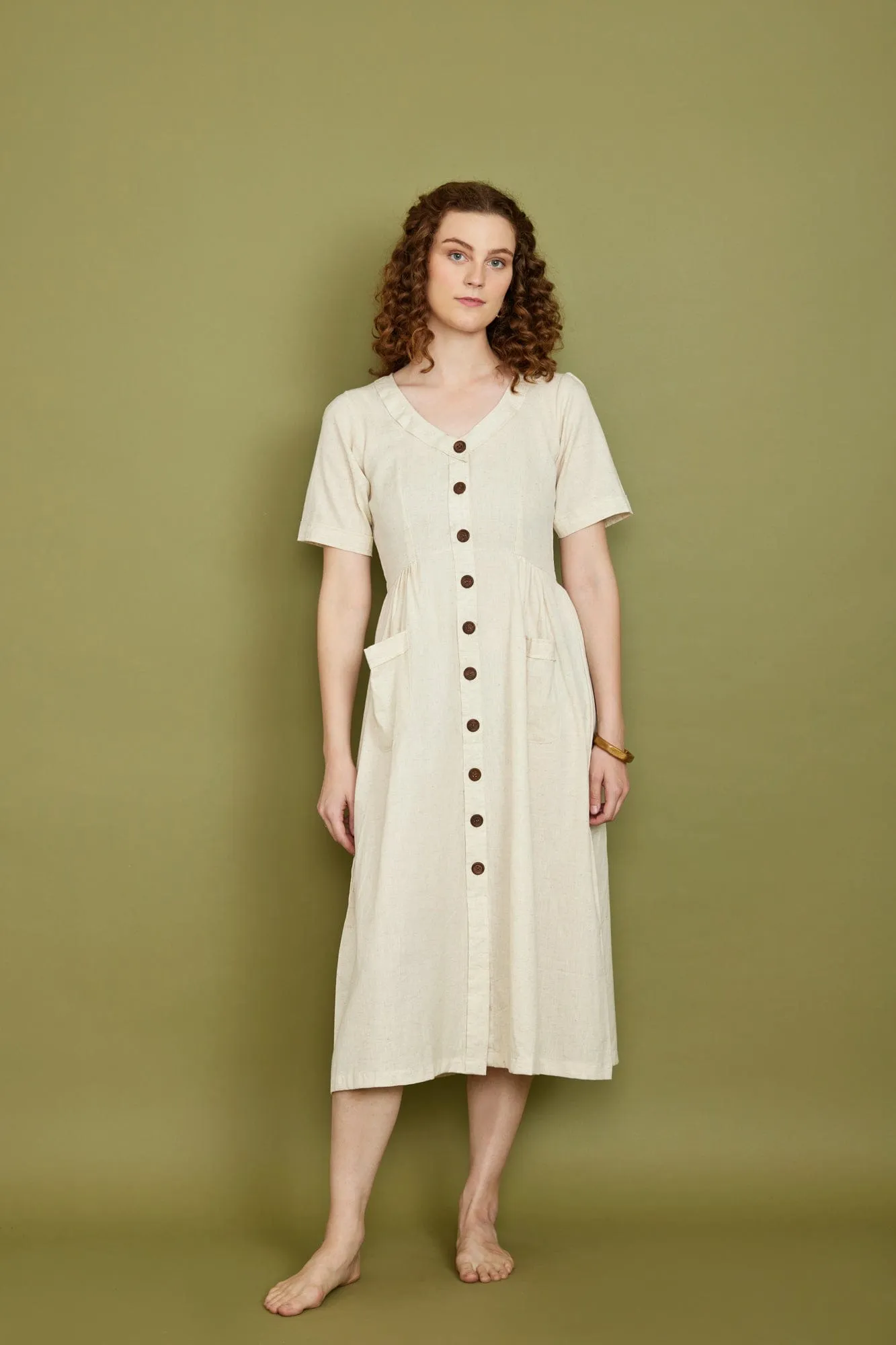 Cotton Flax Dress in Cream