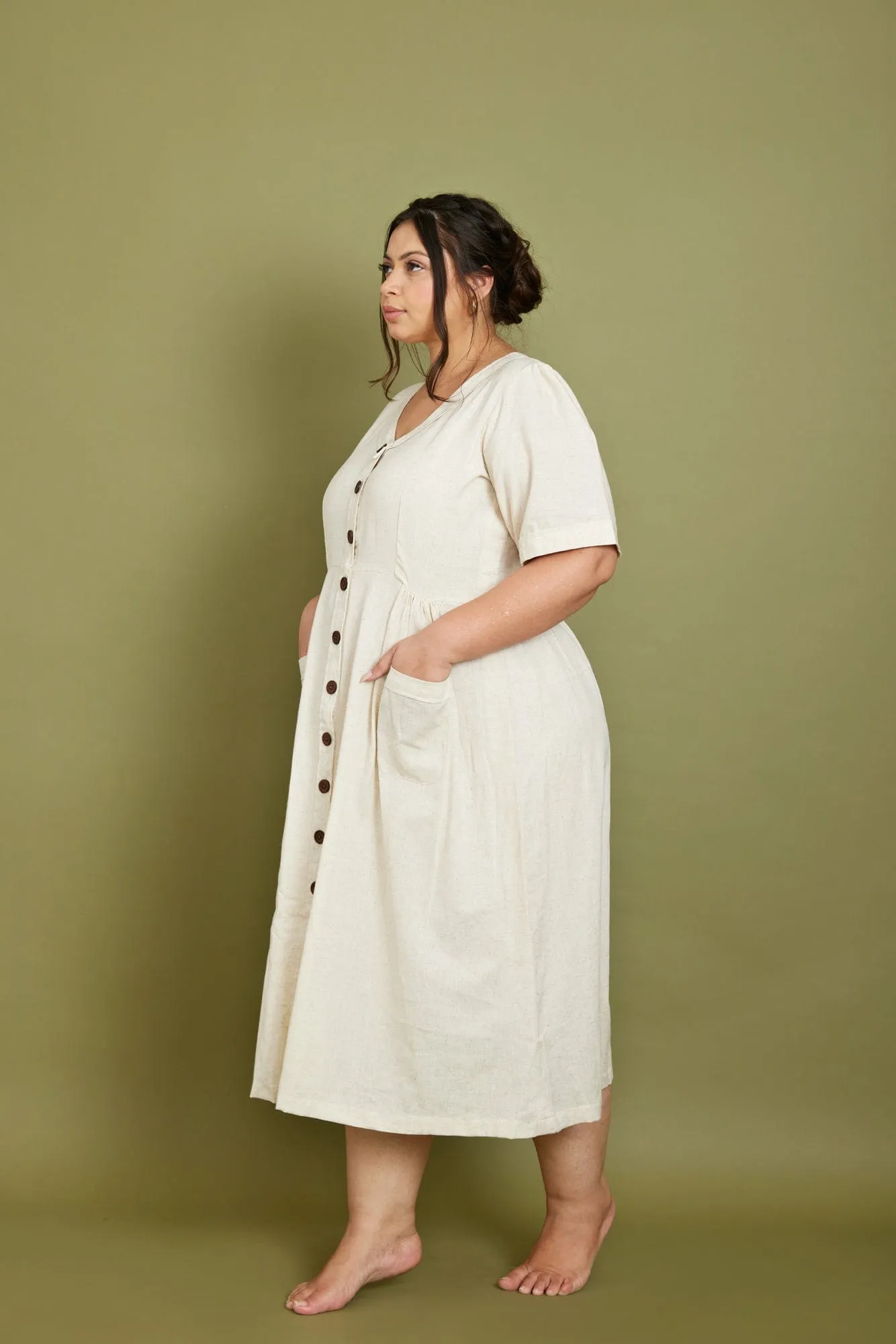 Cotton Flax Dress in Cream
